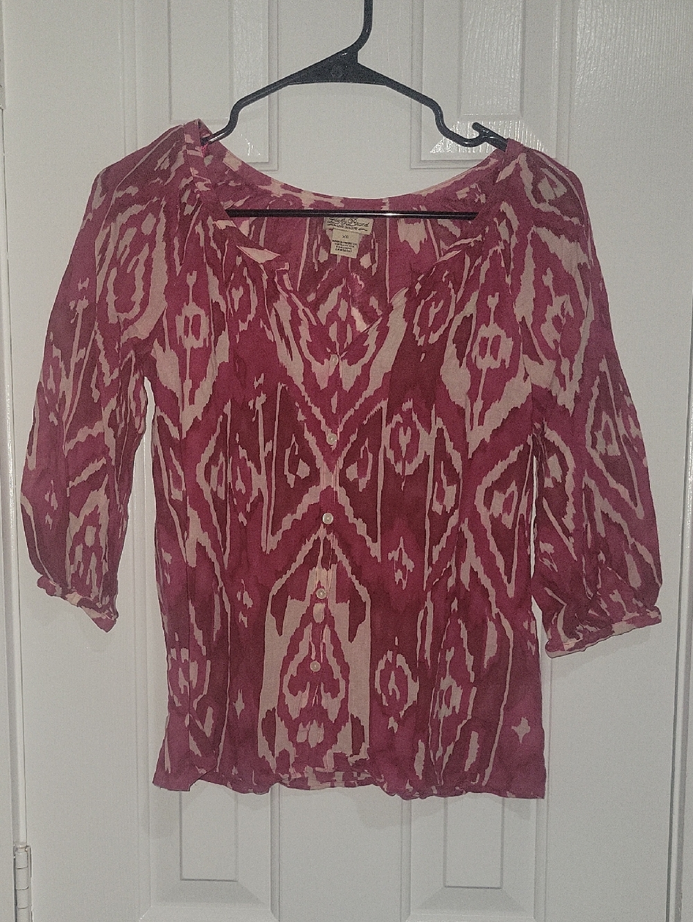 Lucky Brand Pink Ikat Button-Front Blouse